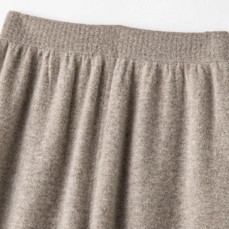 Women's Autumn Winter 100% Merino Wool Knitted Long Pants Ribbed Wide Leg Casual Wool Yarn Trousers