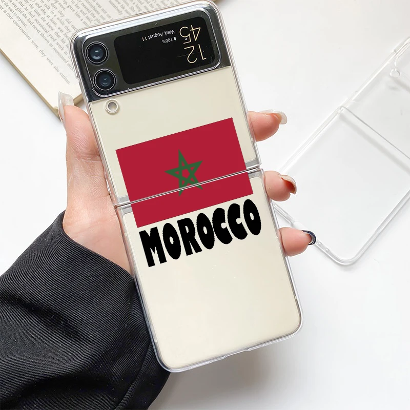 Etui na telefon Samsung GalaxyZ Z klapką 4 5 razy przezroczyste twarde PC Shell marocco flaga piłka nożna dla Samsung Z klapką 3 pokrywa Couqe