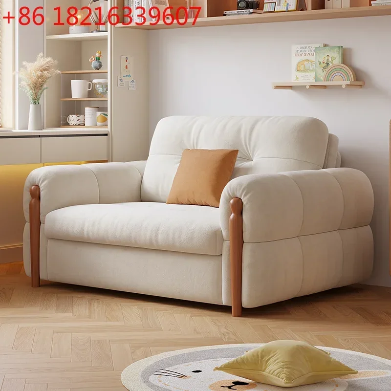 Single and Double Foldable Dual-Purpose Sofa Bed Living Room Study Cream Wind Lunch Bed