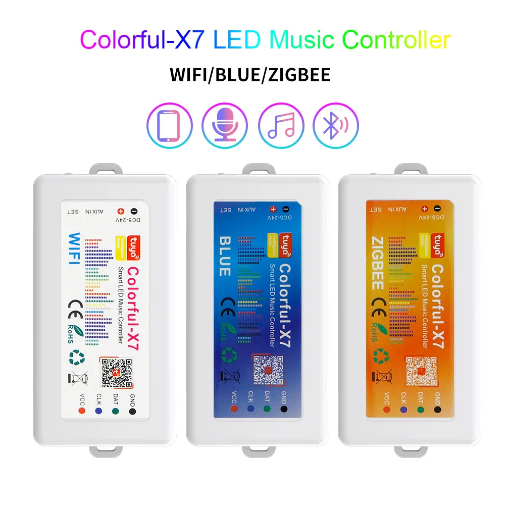 

DC5-24V WS2812B WS2815 RGBIC LED Strip Colorful-X7 Controller Bluetooth/WIFI/Zigbee Smart Music Rhythm Sync Pixels Lighting