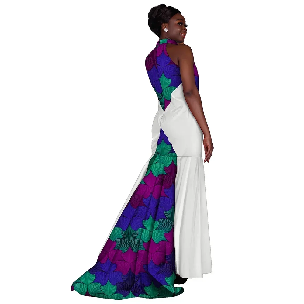 

African Dresses for Women Fashion Wax Print Sleeveless Floor Length Wedding Party Dress Formal Africa Evening Gowns WY1314