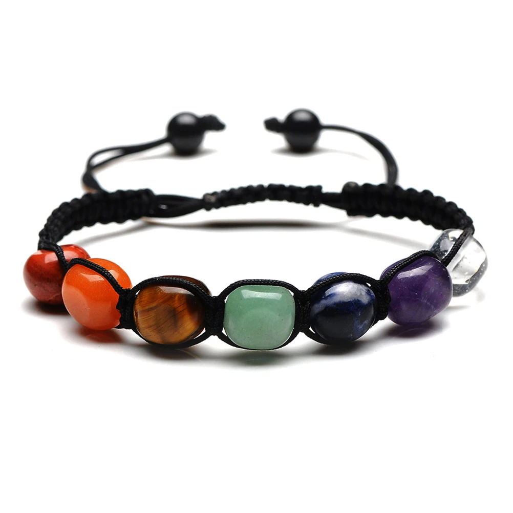 

2pcs 7 Chakra Natural Stone Wrist Chain For Women Gemstone Yoga Bracelet Braided Colorful Hand Chain Durable Beads Decoration