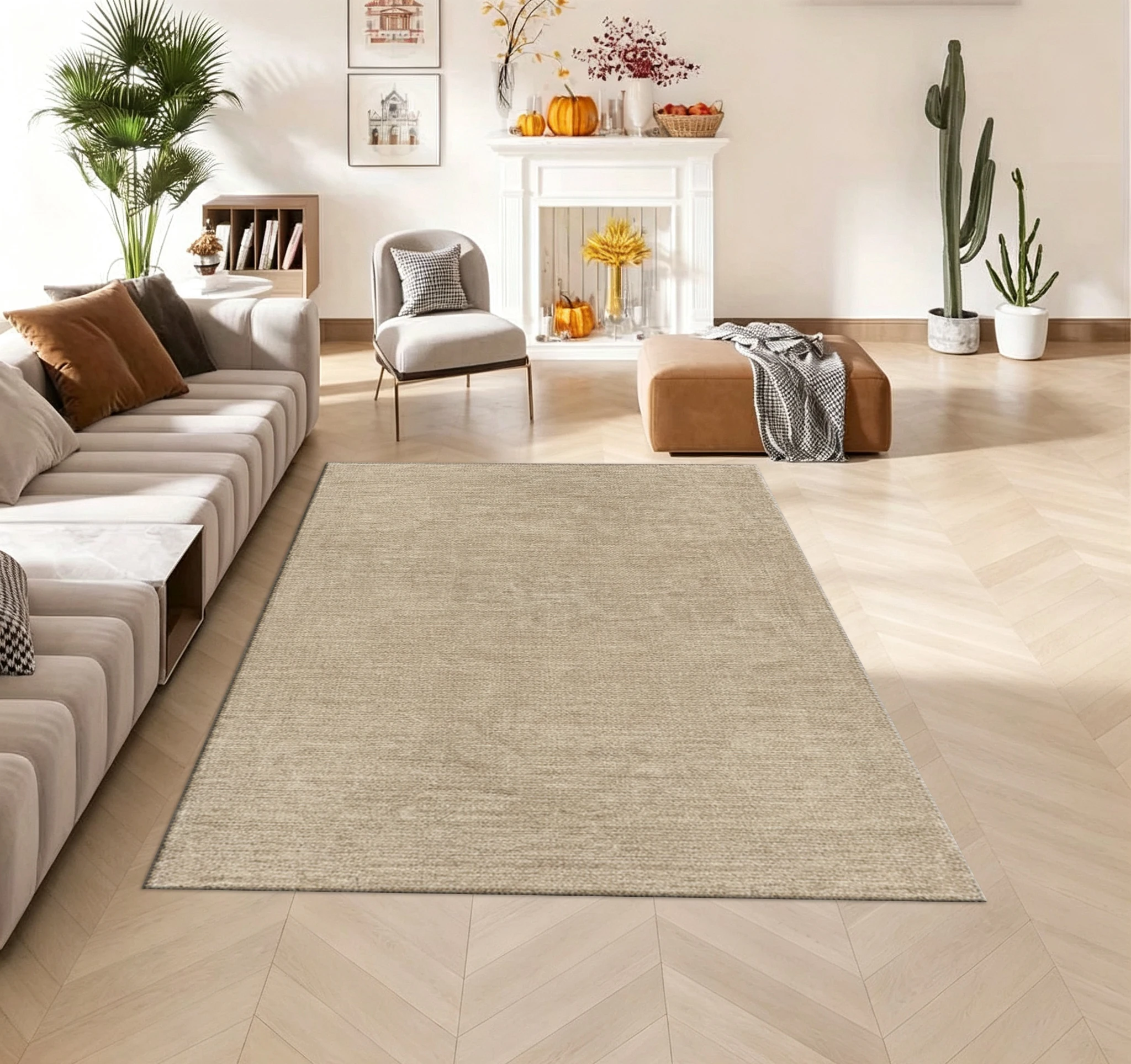 Khaki Solid Simple Texture Carpet Flooring Anti-Wear Indoor Home Living Room Bedroom Rug
