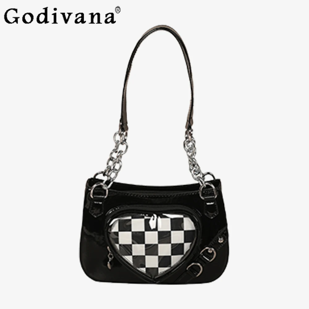 Japanese Heart Cute Transparent Versatile Y2K Underarm Womens PU Leather JK Uniform Bag Handbags