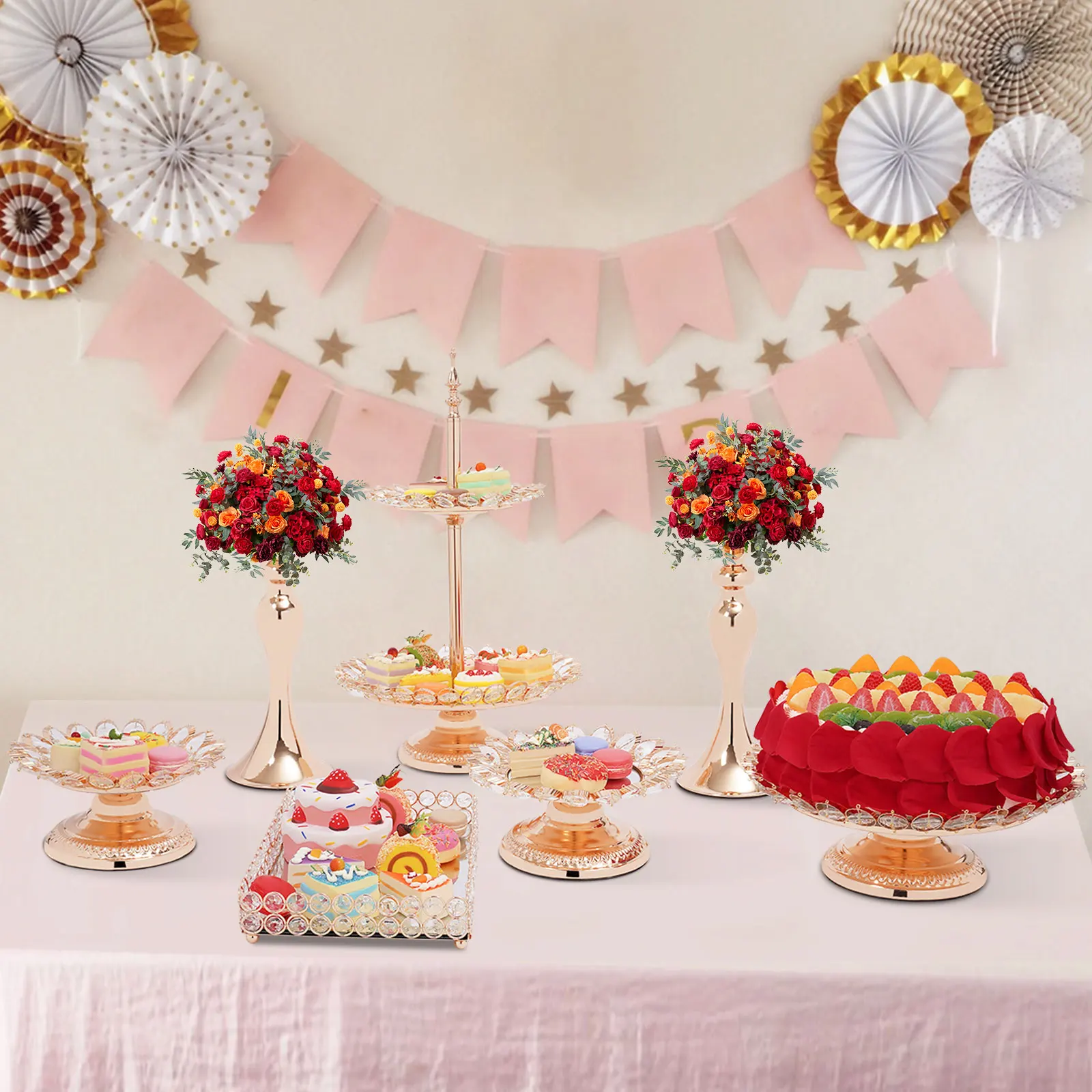 Cake Stand Cupcake Stand Metal Wedding Party Dessert Pedestal Display Plates Kit