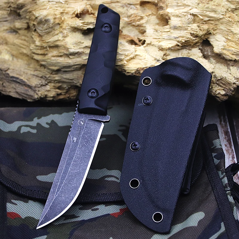 Outdoor knife Field survival knife one piece steel small straight knife hand put meat knife portable K sheath collection knife