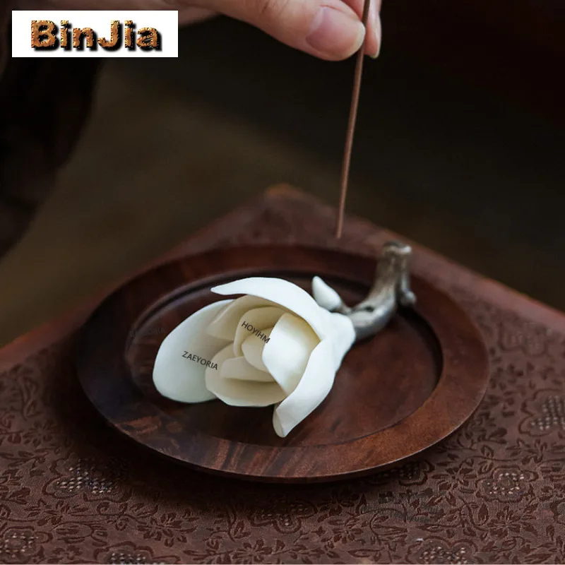 Handcrafted Ceramic Gardenia Flower Incense Holder Water Fountain Decoration Incense Burners Meditation Censer Yoga Ornaments