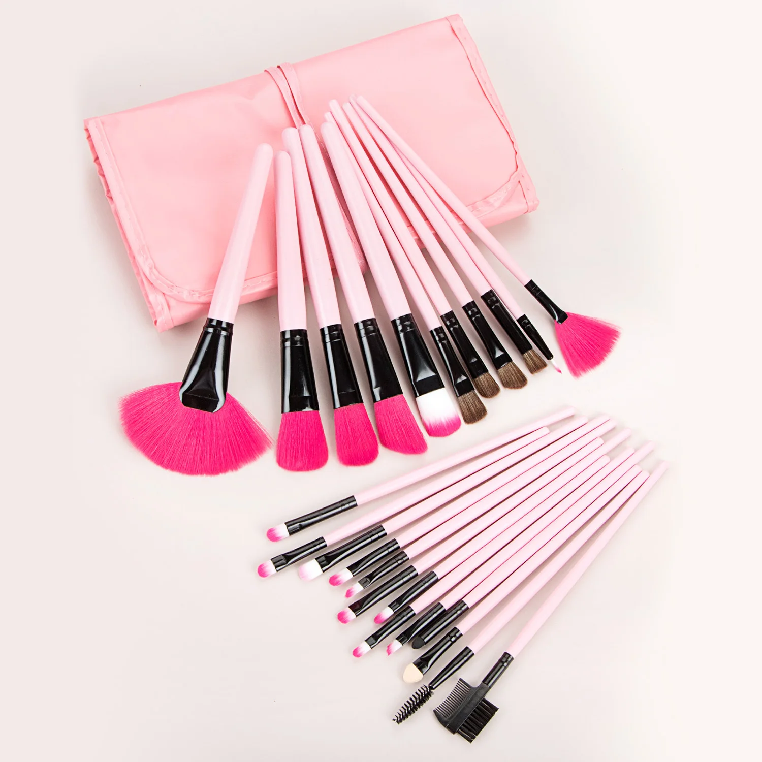 24‑Piece Pink Makeup Brushes Set With Storage Bag, Multi‑type Brushes for Blush, Eyeshadow, Contour Daily Cosmetic Tool