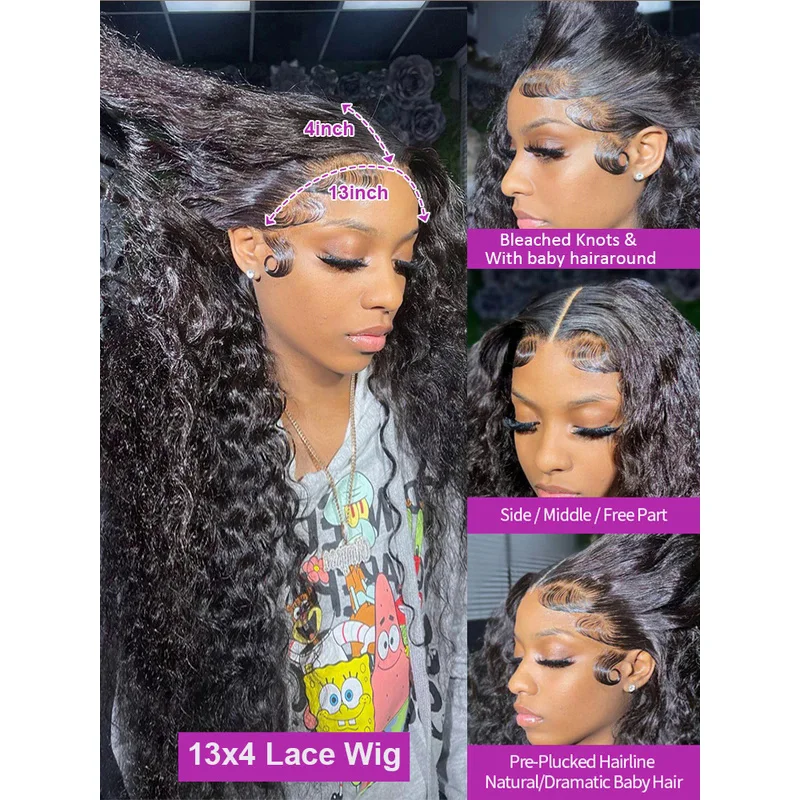 40 42 44 46 Inch Deep Wave Lace Frontal Wig Pre Cut Glueless Water Curly 13x6 HD Lace Front Human Hair Wig For Women PrePlucked