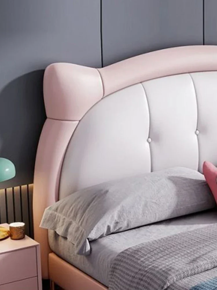Modern simple Nordic style light luxury princess bed boys and girls pink children's b ed leather