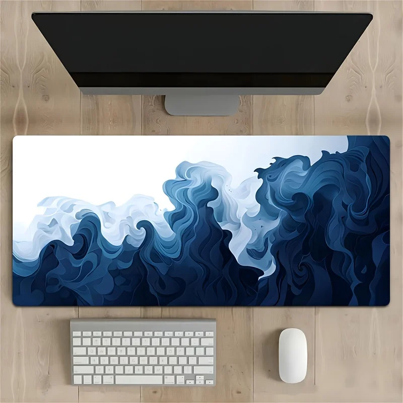 

Large Abstract Blue and White Textured Gaming Mouse Pad - Non-Slip Rubber Desk Mat for Keyboard and Mouse, High-Definition Desig