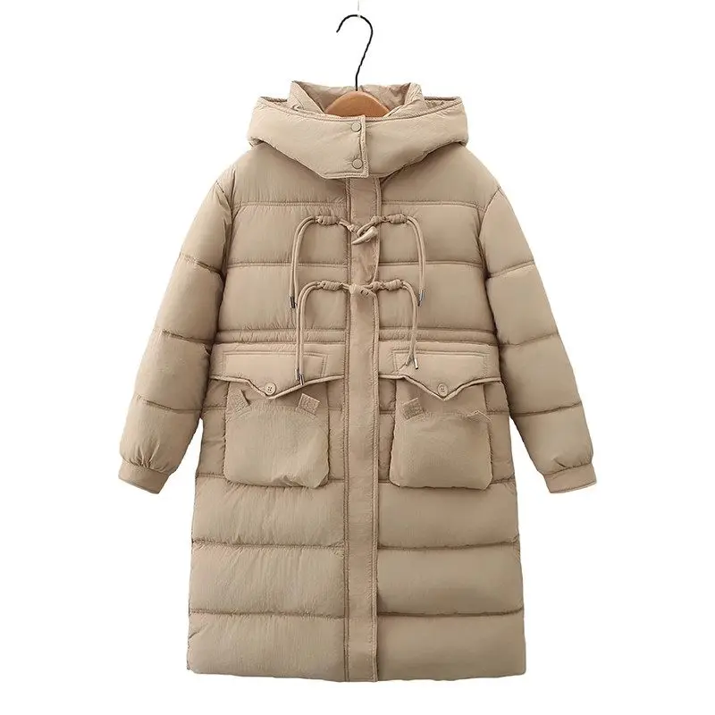 Manteau en duvet de coton coréen pour femme, pardessus Parkas, veste à capuche, longueur moyenne, bouton en corne, respirant, mode décontractée, hiver, Z3464