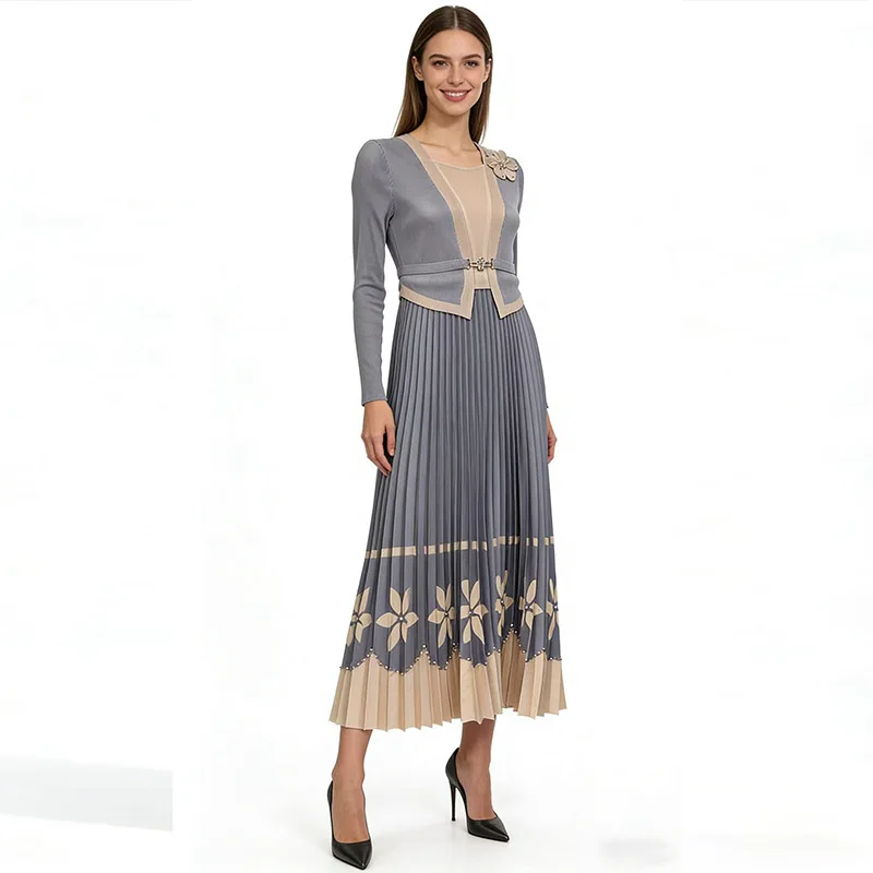 

Miyake Pleated 2026 New Spring and Summer Design Sense Temperament Long Dress Senior Sense of Long New Long-sleeved Waist Dress