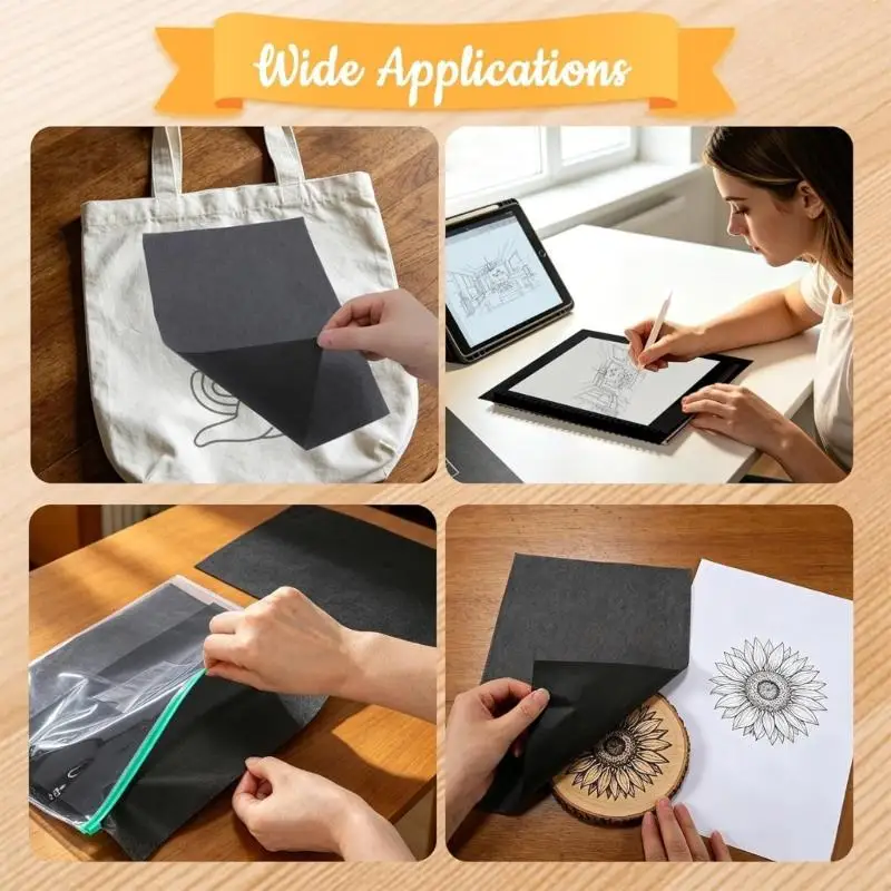 Carbon Transfer Tracing Paper Set for A4 Black Sheets 50 Sheet with 5 Tools for Design Drafting, Line Copying and Creative