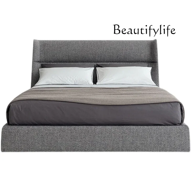 X35 Italian Minimalist Linen Huayi Fabric Bed High Backrest Design Space Modern Simple Wedding Bed