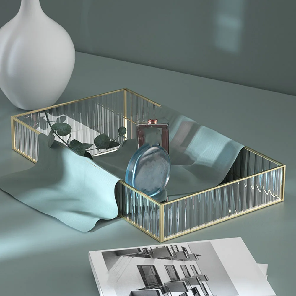 

Glass Storage Tray with Elegant Design for Bathroom Vanity Countertop Organizer Holds Cosmetics Toiletries Makeup Jewelry