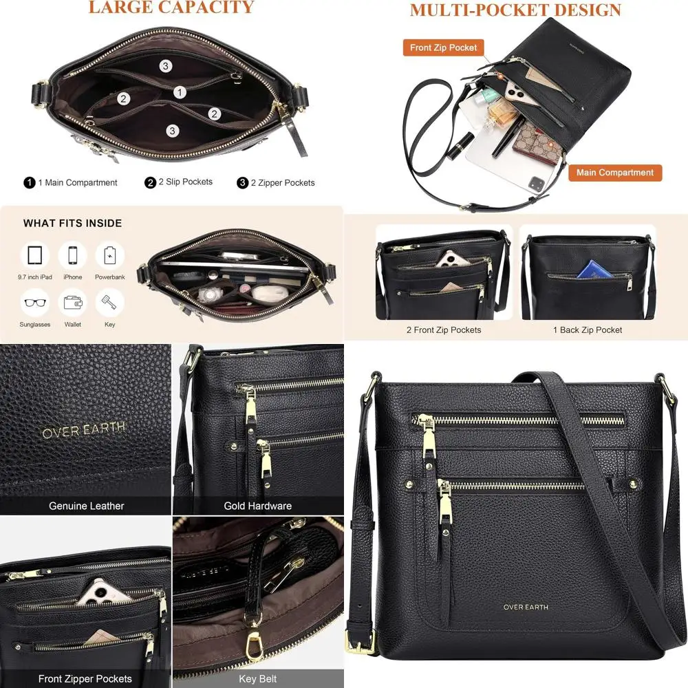 

Crossbody Leather Purses for Women with Multiple Pockets