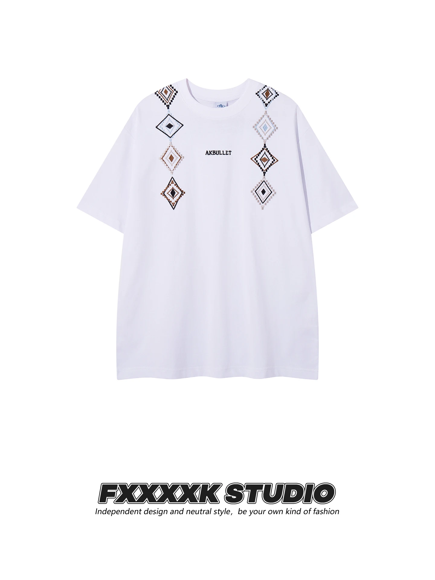 

Оригинальная американская ретро-футболка FXK с этнической вышивкой, свободного кроя, из чистого хлопка, плотная, летняя, с коротким рукавом