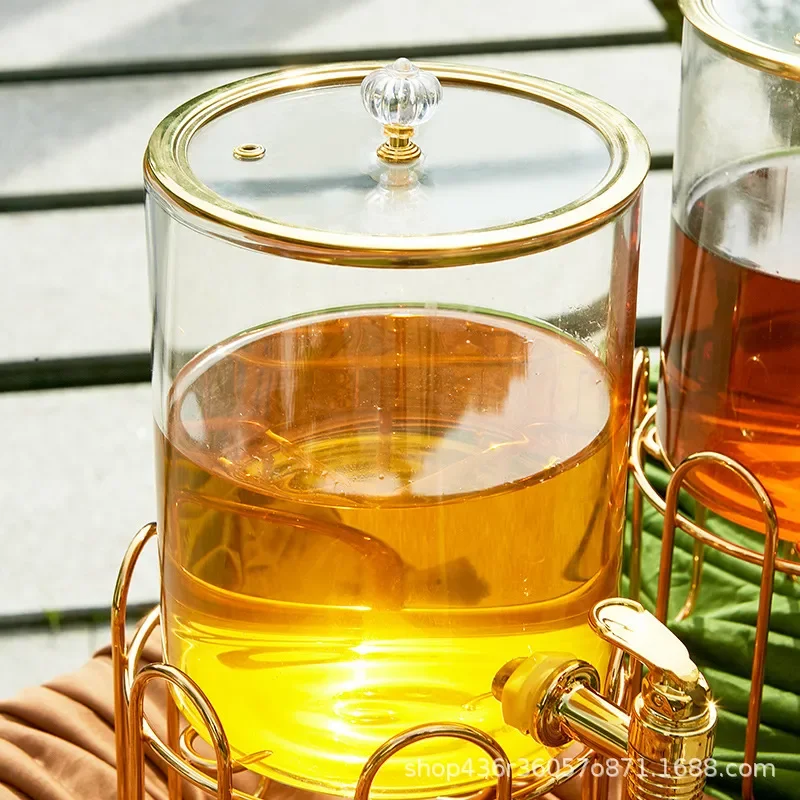Large Capacity Glass Cold Brew Kettle with Faucet Heat Resistant Iced Tea Pot for Home Kitchen Beverage Water Jug Pitcher