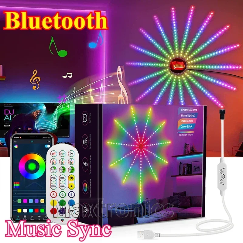 5V Bluetooth LED Firework Light Music Sync 5050 RGB Led Strip with Remote Control USB For Room TV Wall Bar Christmas Party Decor