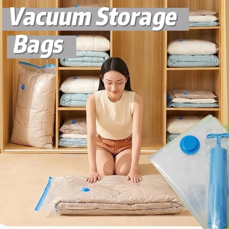 1/3/5pack Vacuum Storage Bags With Valve Folding Compressed Space Saving Clothes Storage Big Size For Towel Cloth Blanket
