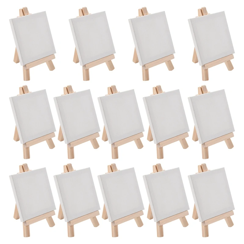 

14Pcs Mini Canvas And Easel Brush Set, Canvas 4X4 Inch, Pre-Stretched Canvas, Mini Painting Kit, Kids Painting Party