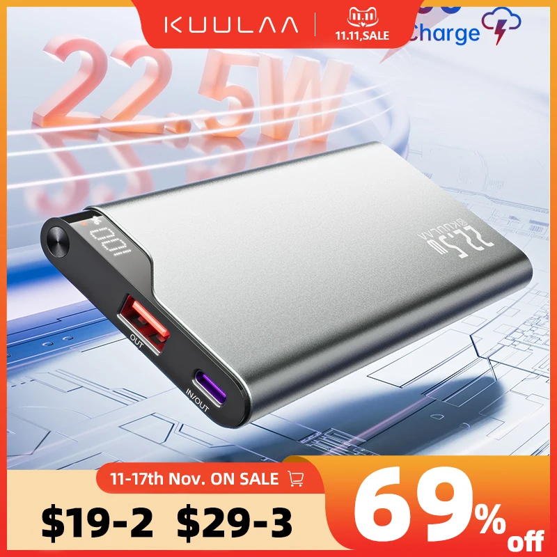 KUULAA 22.5W Power Bank 10000mAh Portable Charger PowerBank Fast Charging External Battery For iPhone16 15 14 Xiaomi poweer bank