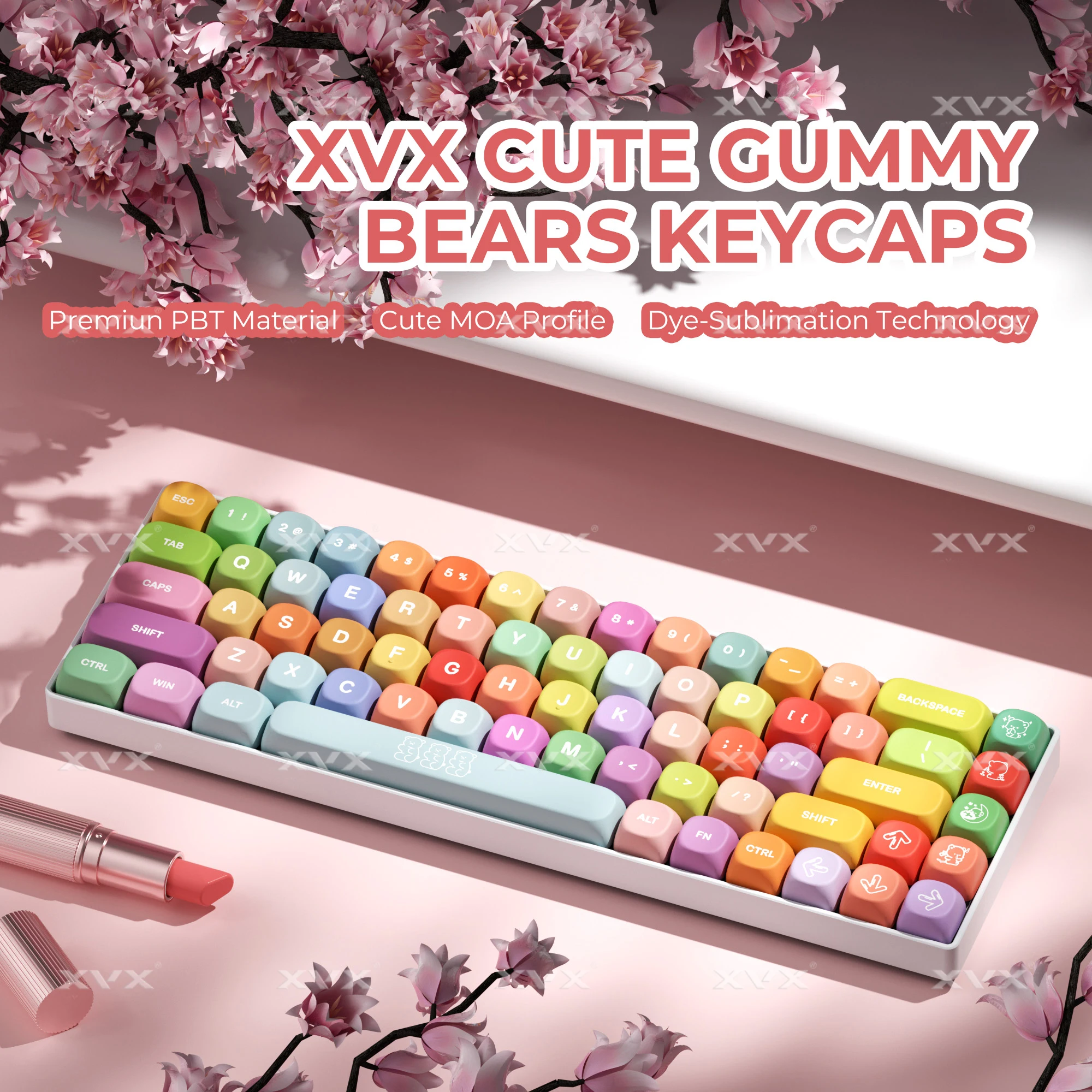 XVX MOA Profile Gummy Bears Keycap PBT Custom Keycaps for Mechanical Keyboard Game Cute Colorful Keycaps134 Keys