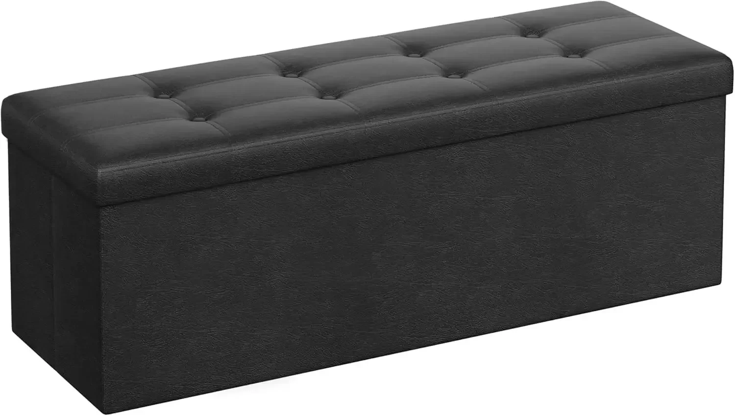 SONGMICS 43 Inches Folding Storage Ottoman Bench, Storage Chest, Footrest, Coffee Table, Padded Seat, Faux Leather