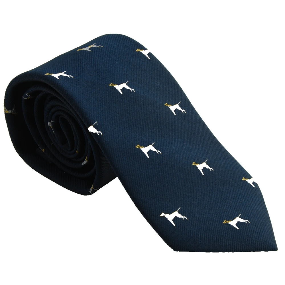 T-F007A  Men's Novelty Animal Dog Dark Blue Silk Necktie for Mens Gift