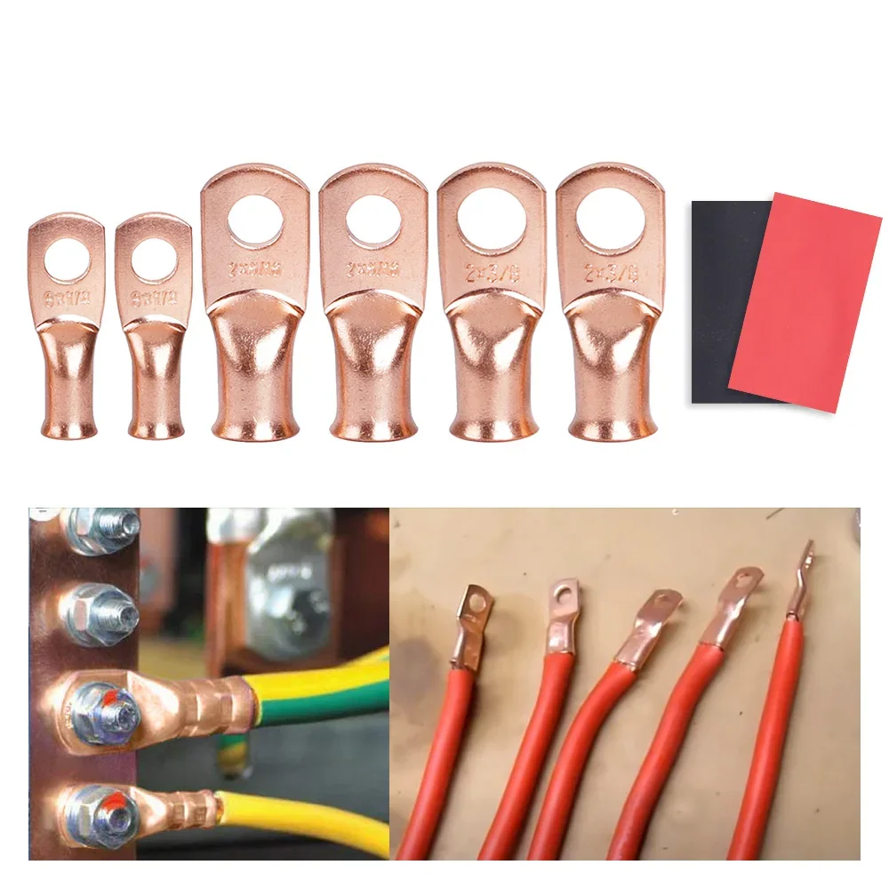 

2Pcs=1lot Red copper Lugs Ring Battery Soldered Terminals M6/M8/M10 Bare Cable Electric Crimp Wire Connectors Kit