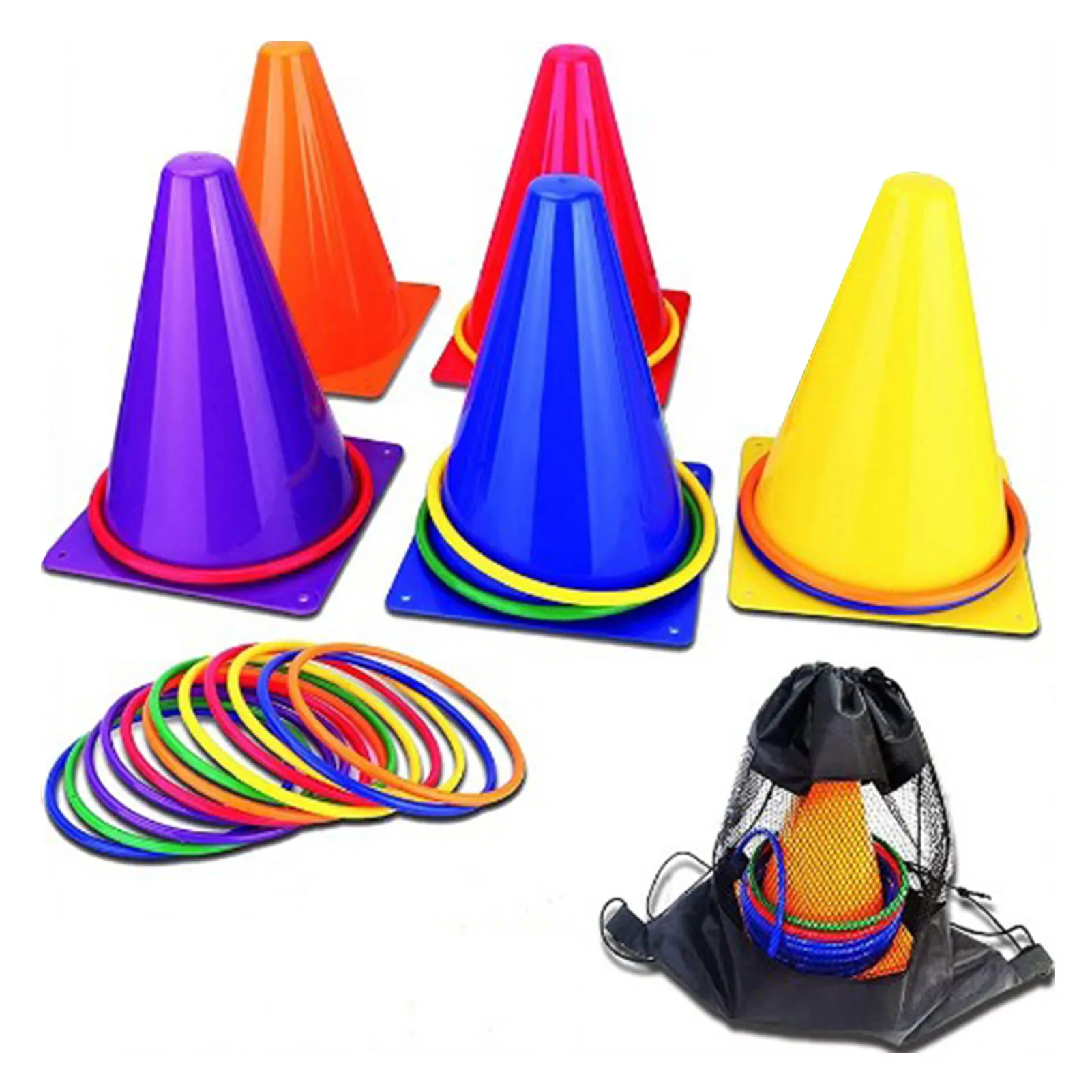 

Carnival Games Set Propylene With Mesh Bag Traffic Cone Throwing Rings Set For Outdoor Sports 23cm/9.1in