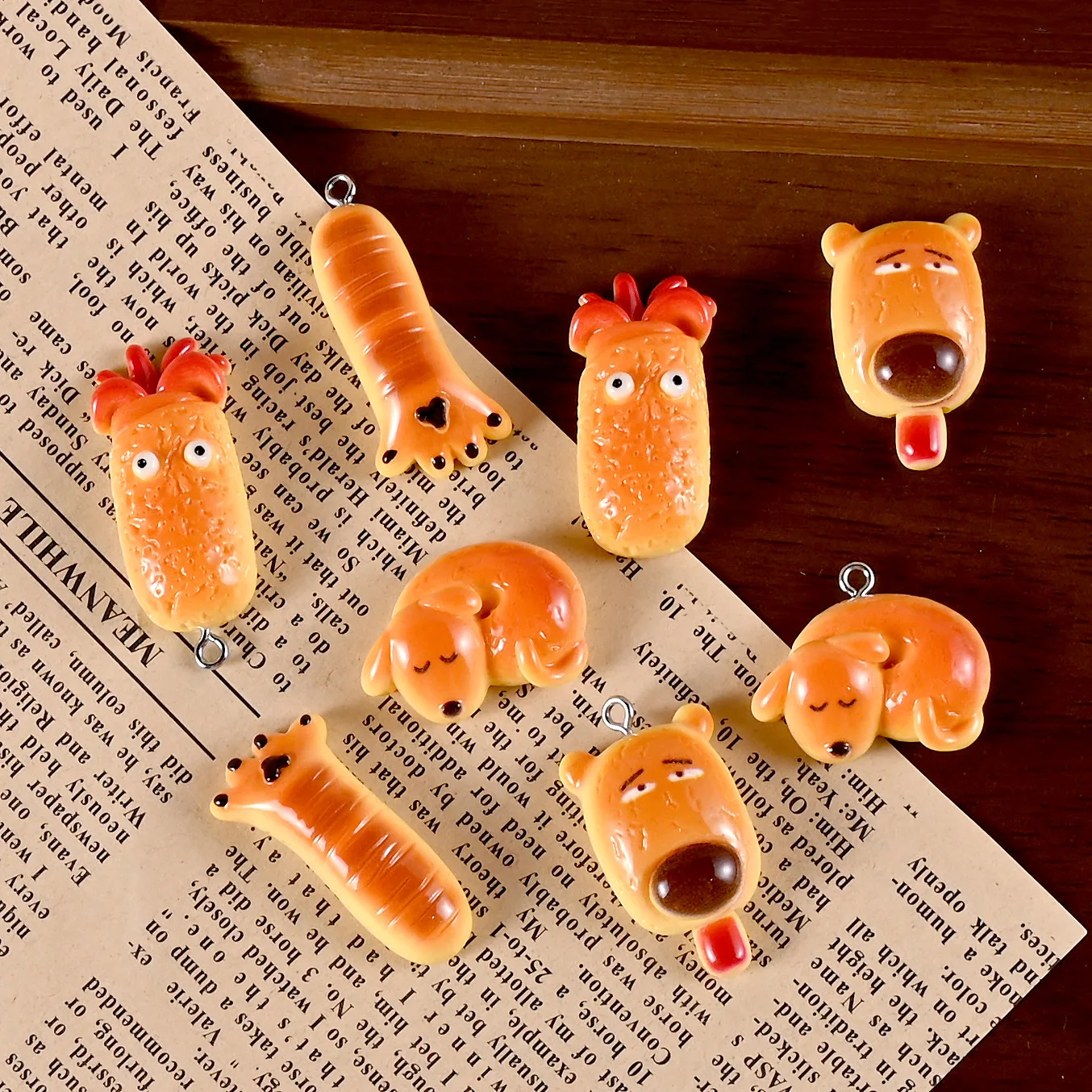 10pcs Simulation of interesting alkaline water bread animal resin pendant diy handmade necklaces keychains Jewelry accessories