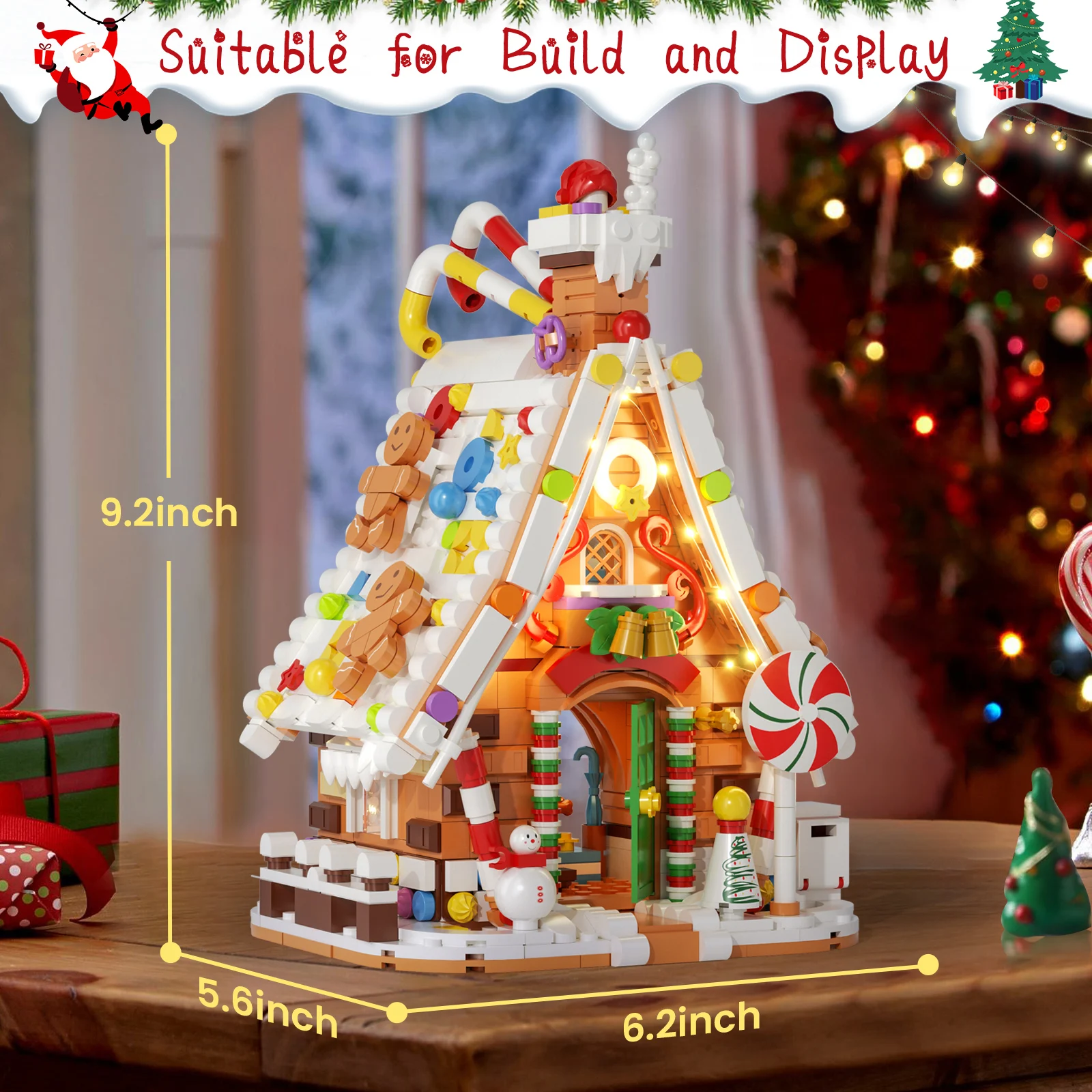 Ensemble de construction de maison en pain d'épices avec kit d'éclairage, grand village de Noël compatible avec les Lego, cadeau de Noël inspiré pour les enfants