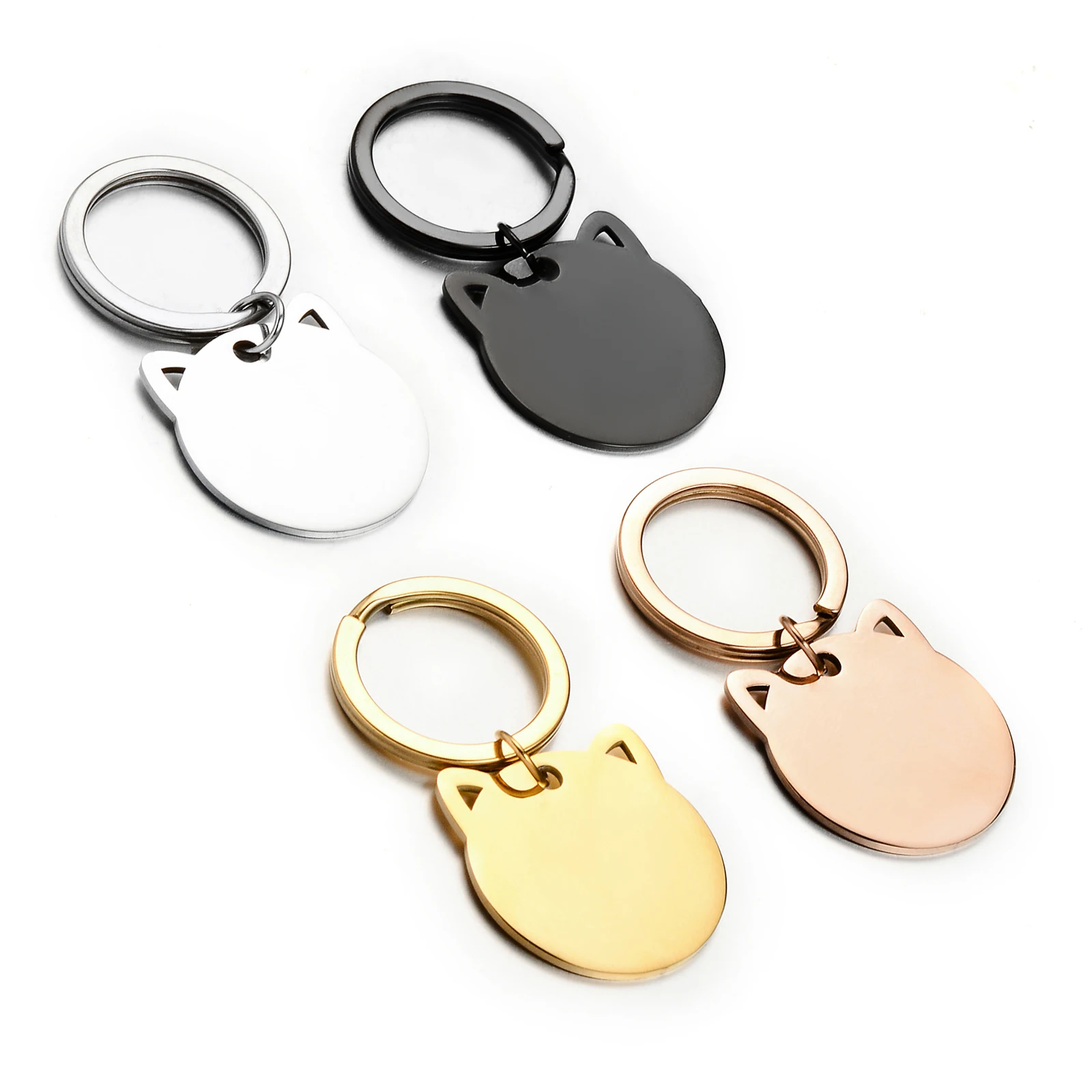 3Pcs/Lot Stainless Steel Blank ID Dog Tag Cat head Shape Charms Mirror Polishing Keychain Jewelry Making DIY Custom Logo Keyring