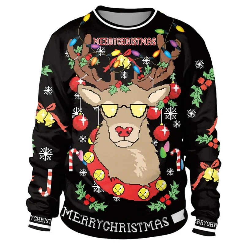 ثلاثية الأبعاد مطبوعة شجرة عيد الميلاد القط بلوزات للرجال سانتا كلوز نمط طويلة الأكمام عادية فضفاض للجنسين البلوز س الرقبة هوديس