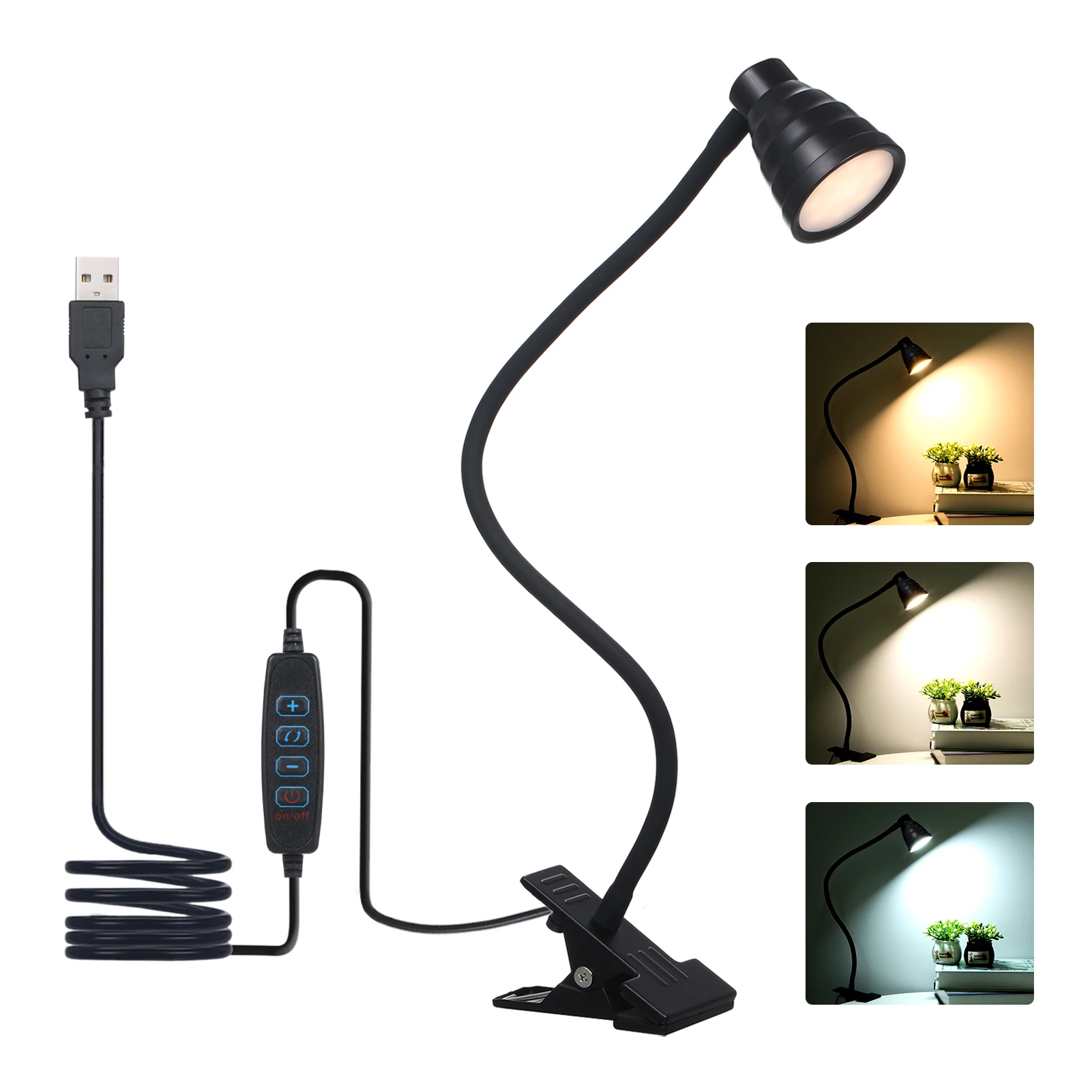 

Tomshine 5W 24LEDs Table Desk Lamp Reading Beside Light Clamp CLip Lighting Fixture USB Powered Operated 3 Colors Mode Temperatu