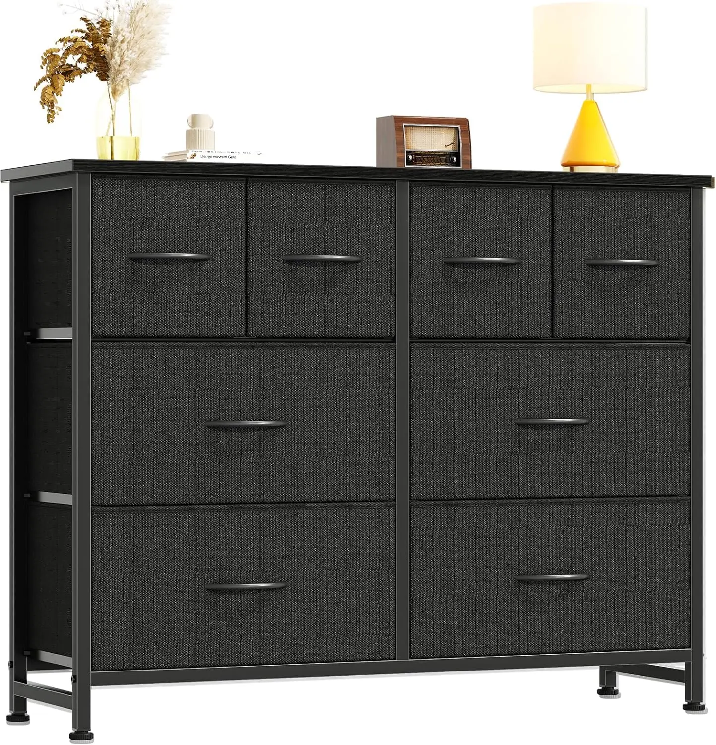 

Dresser for Bedroom with 8 Fabric Drawers, Wide Fabric Dresser for Closet, Storage Tower with Wood Top and Mental Frame, Stor