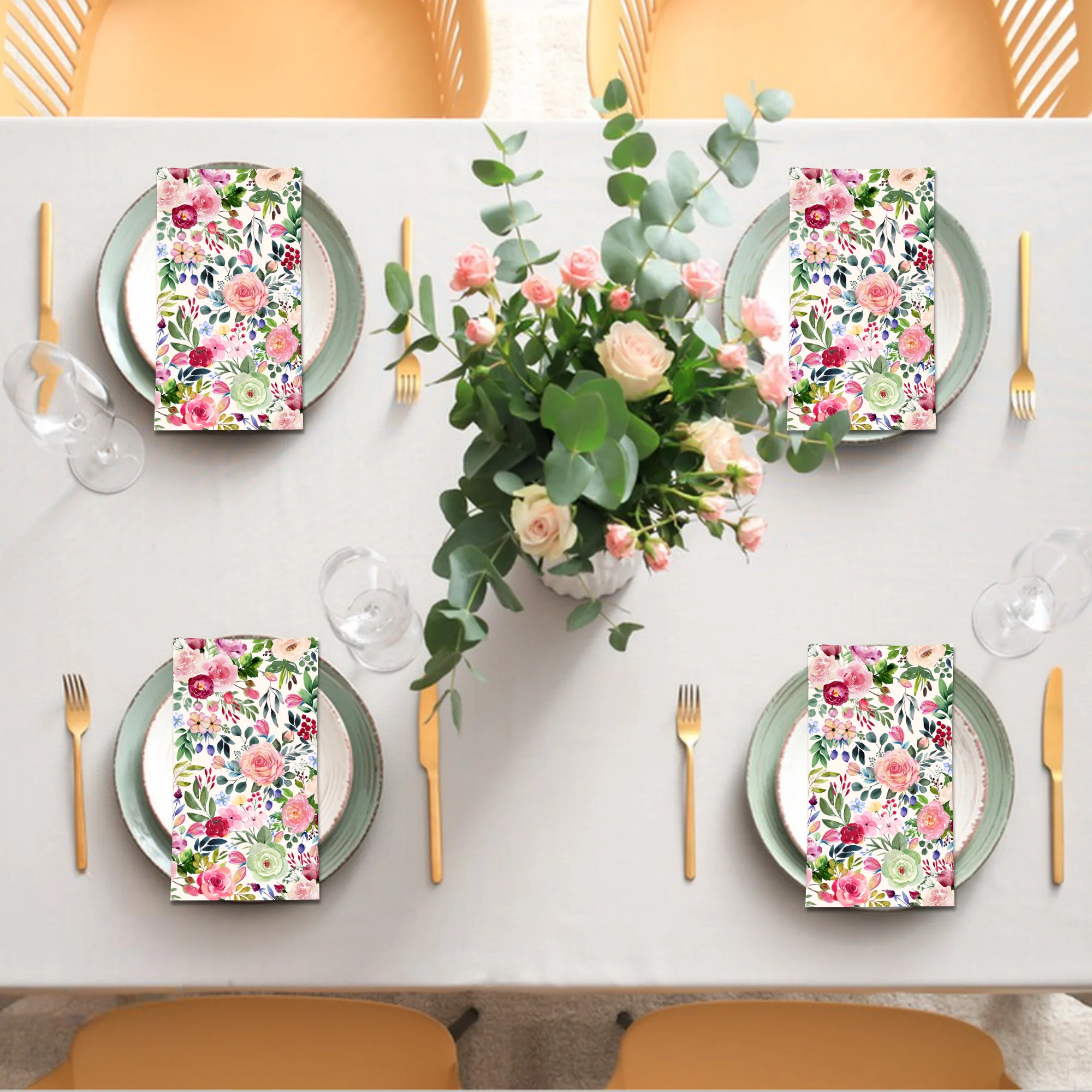 20 stücke 2-lagige Bunte Rose Floral Gast Servietten Einweg Papier Abendessen Serviette Badezimmer Handtücher Taschentücher Für Hochzeit party – Detail 2