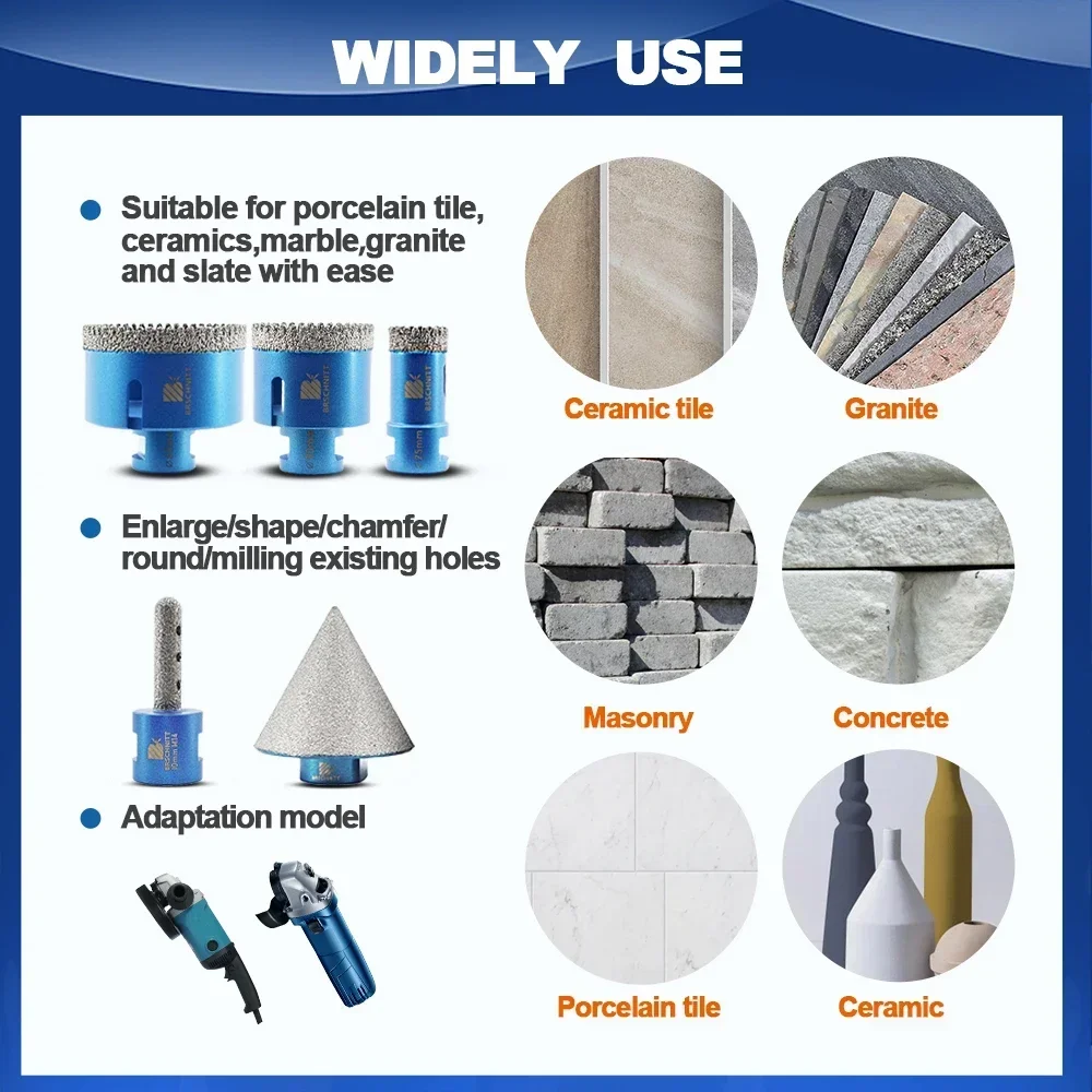 BRSCHNITT 13-teiliges Diamantbohrer-Set 6-68mm Fasen- & Fräser mit Adapter für Granit, Marmor, Stein, Keramik, Porzellan