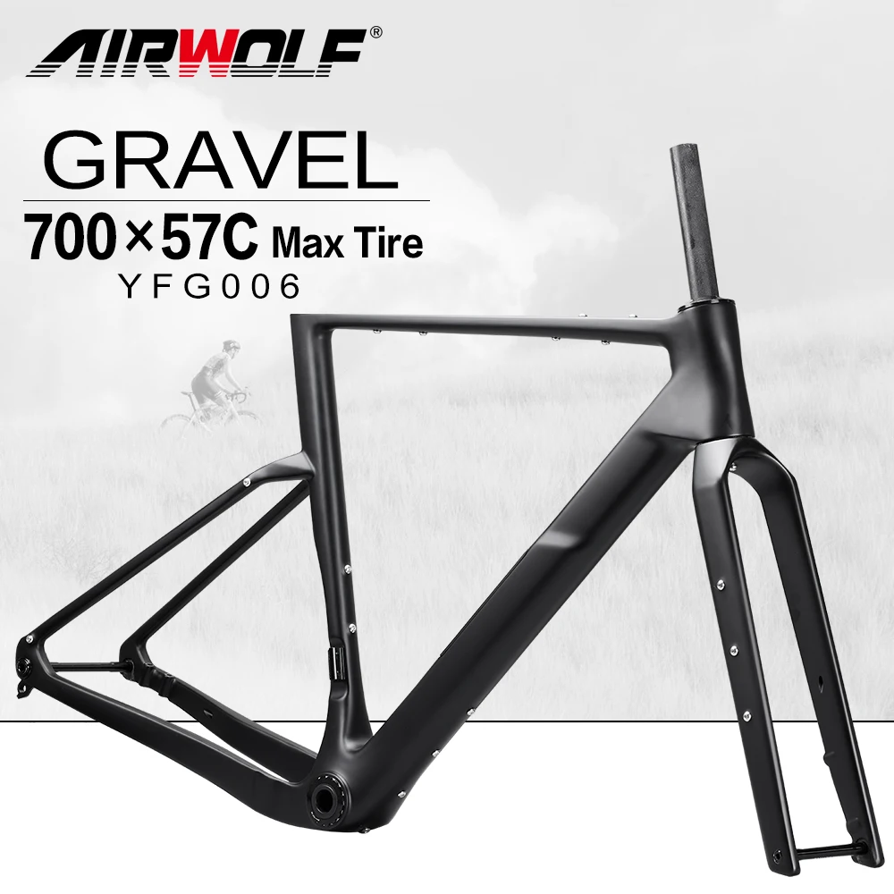 Airwolf T1200 Carbon Gravel Bike Frameset Disc Brake 700x57C Inner Cable UDH Hanger Cyclecross Frame