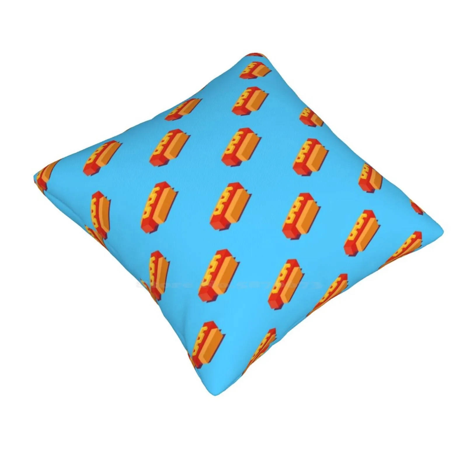 Isometric Hot Dogs Pattern. Fashion Sofa Throw Pillow Cover Pillowcase Isometric Pixel Hotdog Cube Sausage Mustard Bun Game