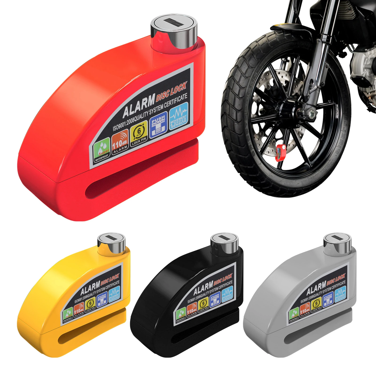 

Disc Brake Motorcycle Alarm Lock Anti-Theft Heavy Duty Waterproof Safety Lock Disc with 110dB Warning Security Reminder