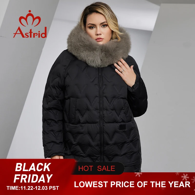 Astrid Women's Jacket Winter 2023 Plus Size Down Jackets Big Fur Collar Hooded Coat Women Parka Embossing Female Clothing 10526