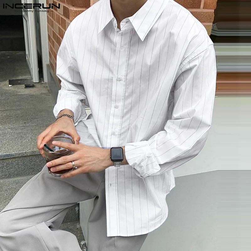 

INCERUN Men Striped Shirt Lapel Long Sleeve Button Loose Casual Men Clothing Streetwear Korean Style Fashion Shirts Tops S-5XL