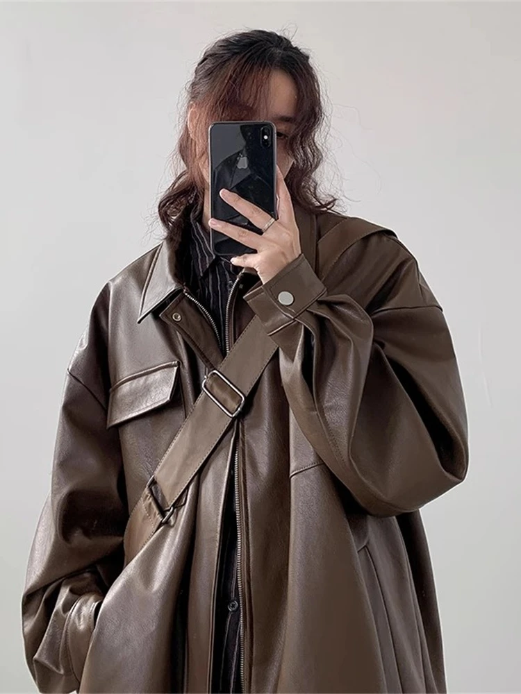 

Ретро-косуха из искусственной кожи для мужчин, свободный крой, весна-осень, в американском рабочем стиле, пилотская куртка, молодежная модная верхняя одежда