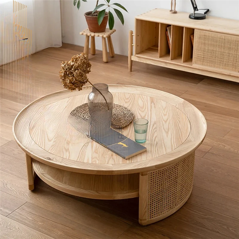 

Solid wood round tea table, modern minimalisthousehold living room,