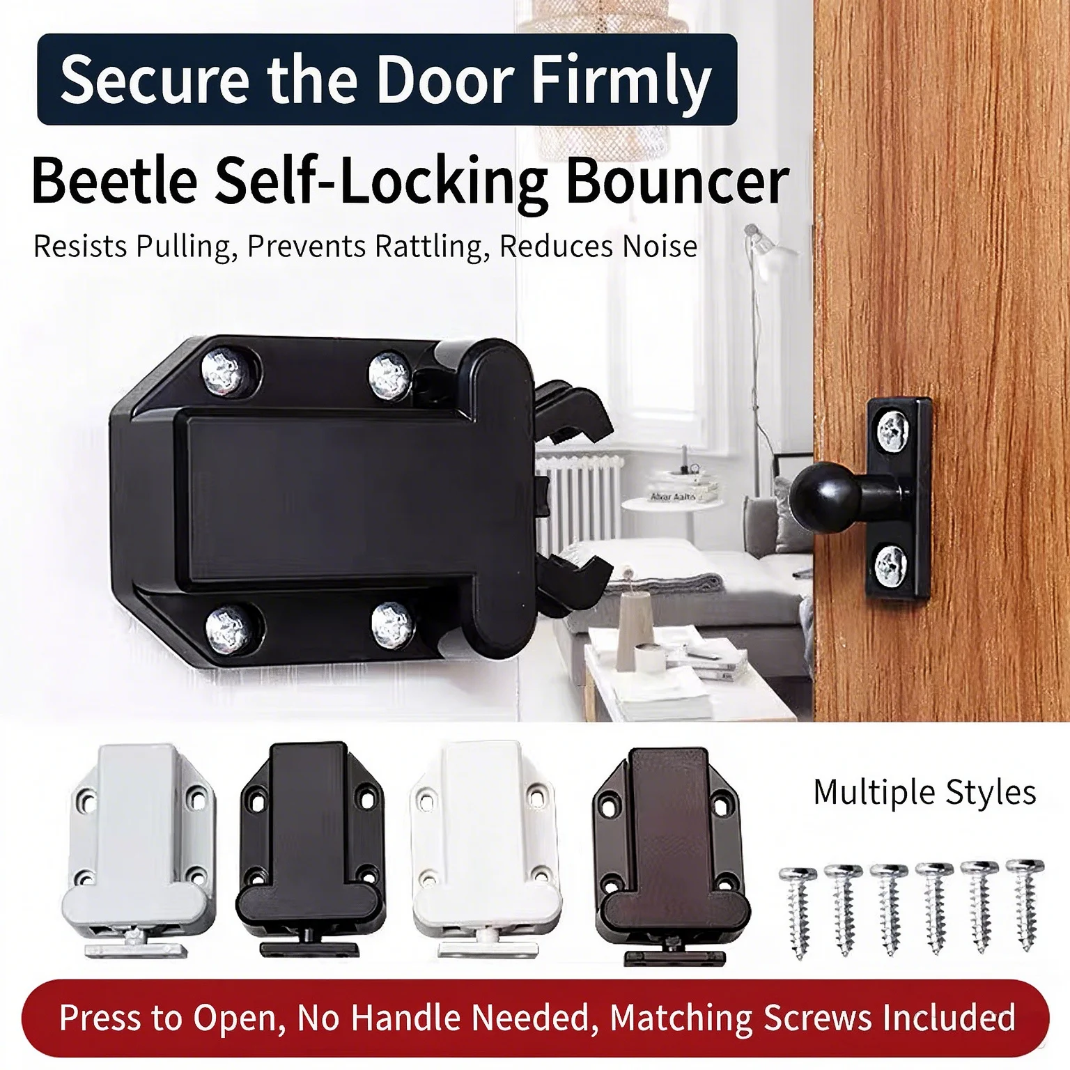 Cabinet Door Push Open Self-Locking Latch, Beetle Spring Touch Catch Plastic No Pull Handle Cabinet Hardware