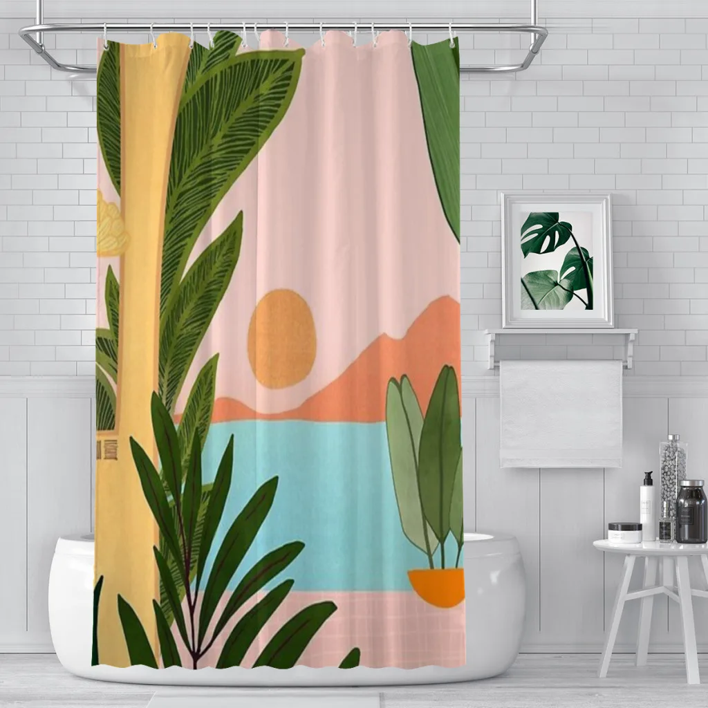 

Moroccan Coast Landscape Illustration Shower Curtain Bathroom Decoration Shower Curtain Birthday Gift