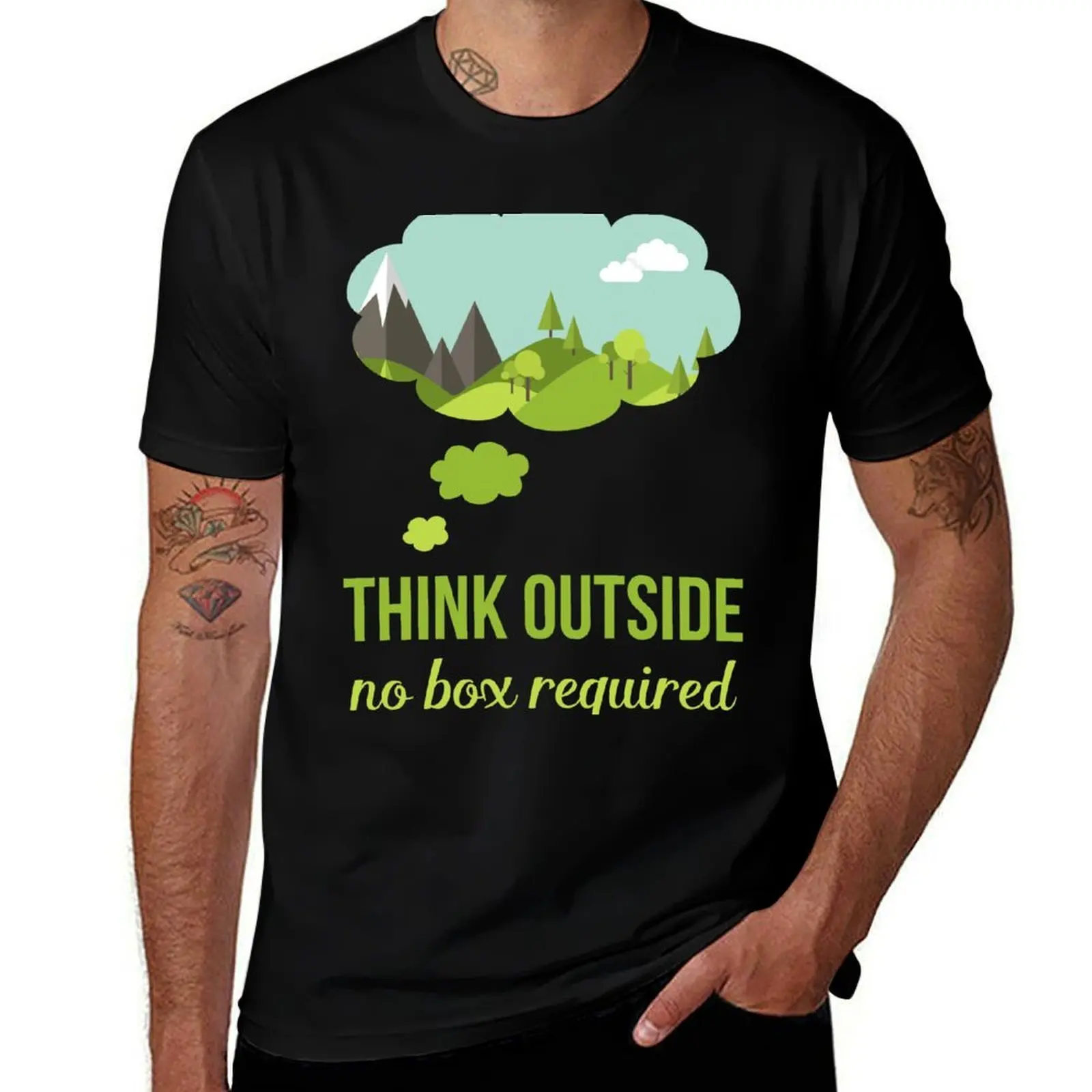 

Think Outside No Box Required Walking Hiking T Shirt T-Shirt man graphic t shirt t shirts for man slim fit T-Shirt